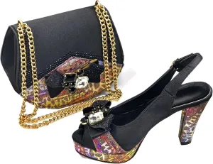 Women’s Nigerian Designer Inspired Wedding Shoes and Clutch Combo Rhinestone Decorated High Heels for Special