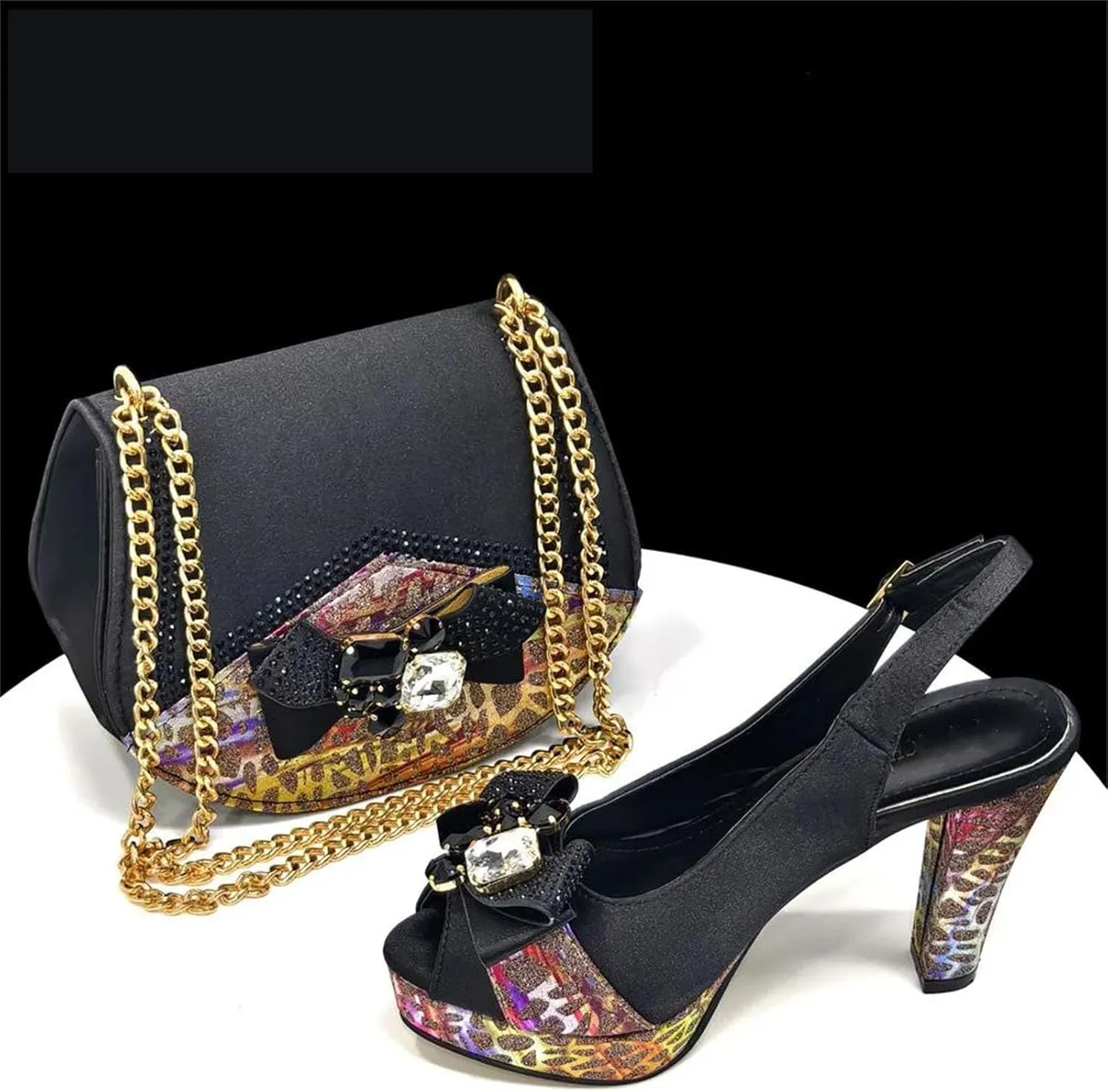 Women’s Nigerian Designer Inspired Wedding Shoes and Clutch Combo Rhinestone Decorated High Heels for Special