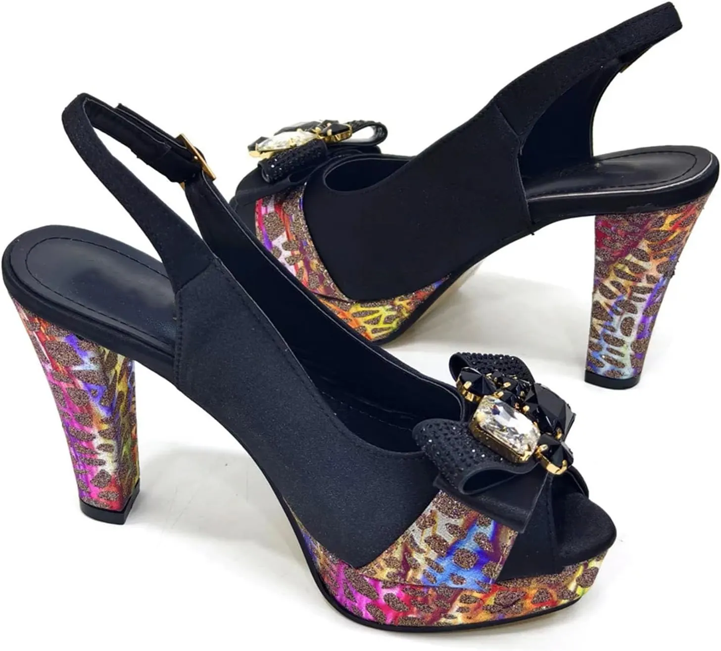 Women’s Nigerian Designer Inspired Wedding Shoes and Clutch Combo Rhinestone Decorated High Heels for Special
