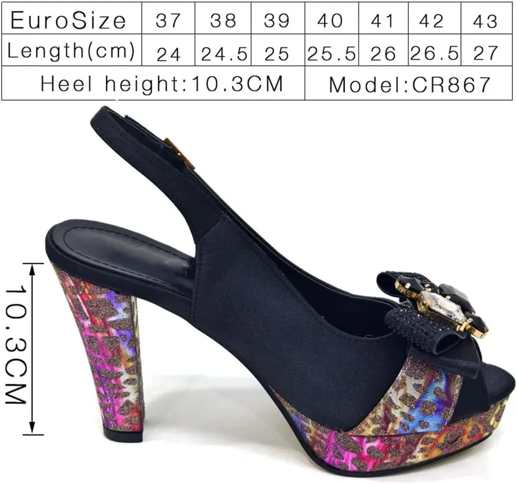 Women’s Nigerian Designer Inspired Wedding Shoes and Clutch Combo Rhinestone Decorated High Heels for Special