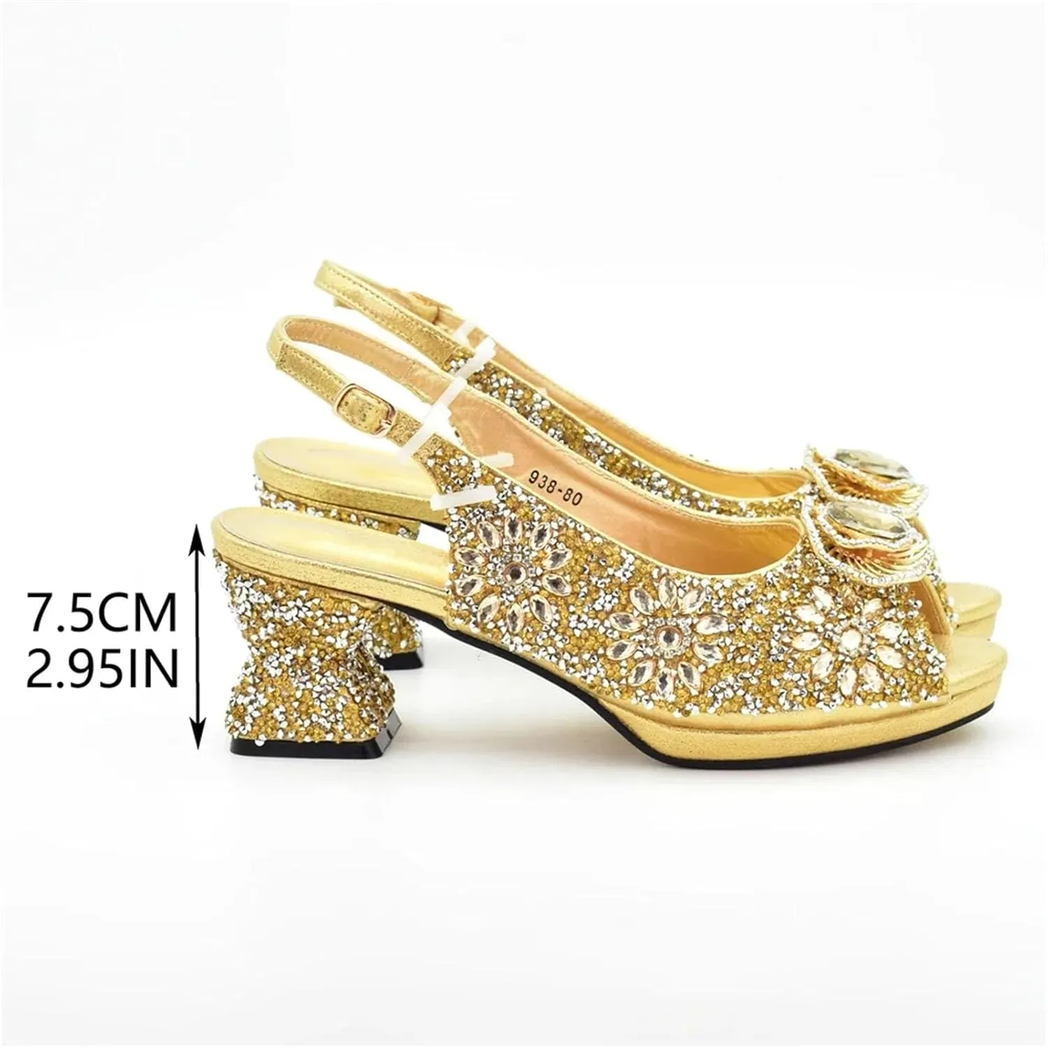 Women's Nigerian-Italian Wedge Set - Rhinestone-Embellished Shoes & Matching Bag