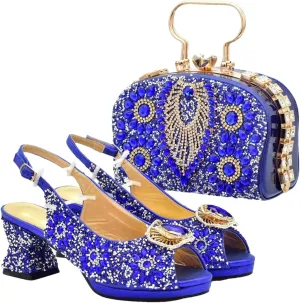 Women's Nigerian-Italian Wedge Set - Rhinestone-Embellished Shoes & Matching Bag