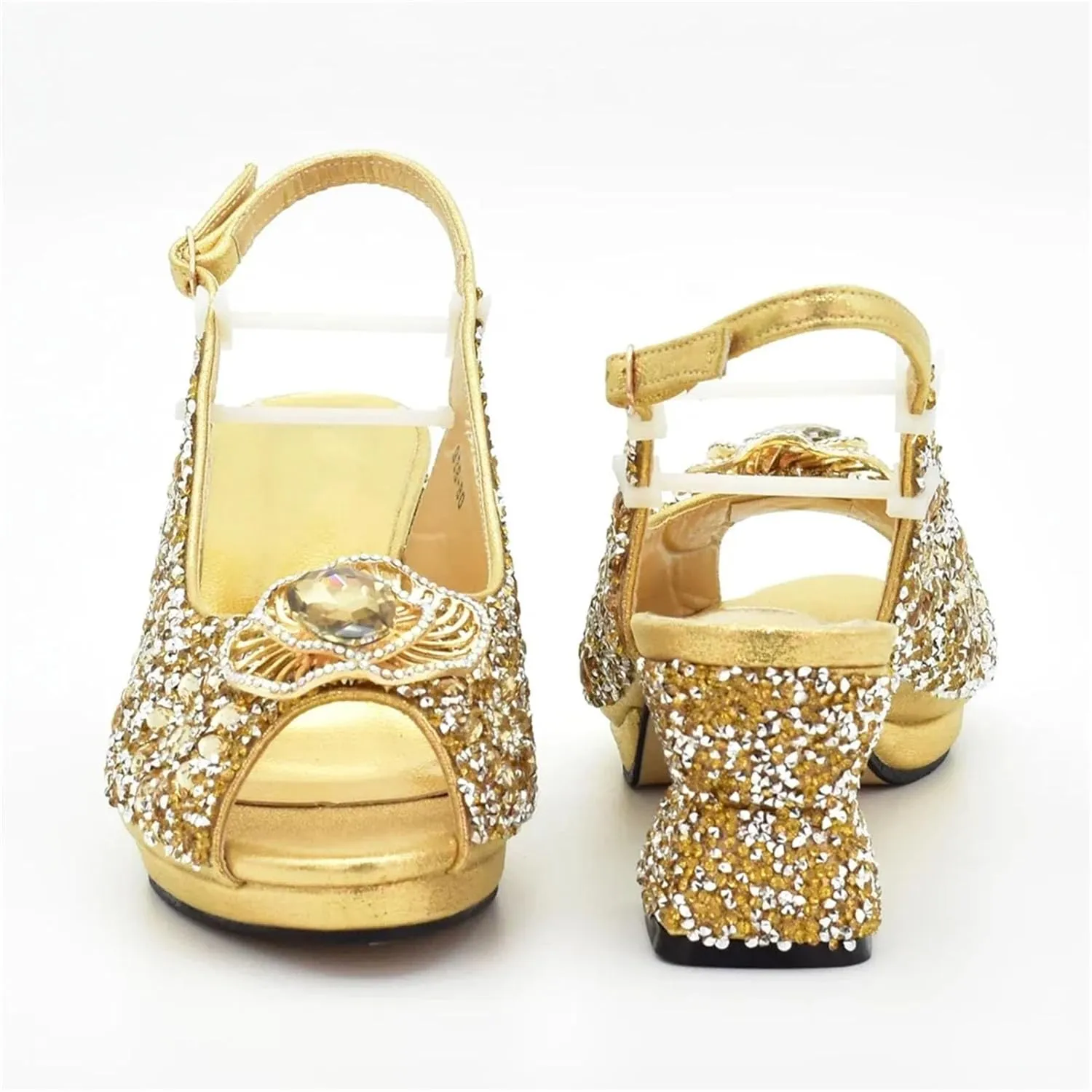 Women's Nigerian-Italian Wedge Set - Rhinestone-Embellished Shoes & Matching Bag