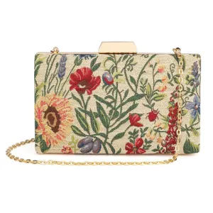 Womens Party Clutch - Tapestry Design with Chain Strap | 1.04 L | Flax