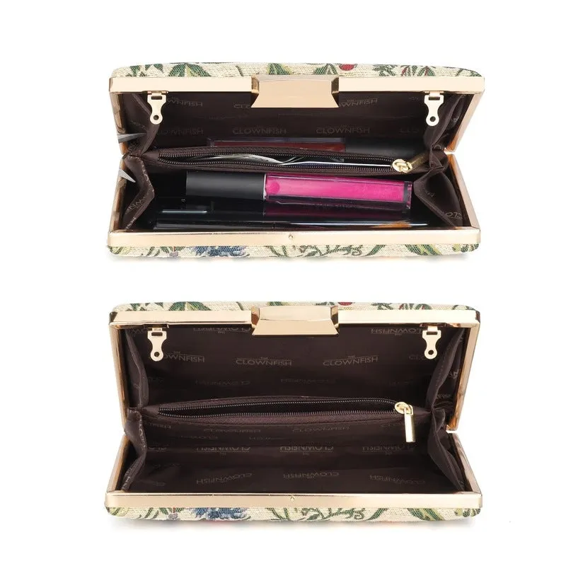 Womens Party Clutch - Tapestry Design with Chain Strap | 1.04 L | Flax