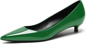 Women's Patent Leather Slip On Pointed Toe Ultra Low Kitten Heel Basic Dress Pumps Shoes