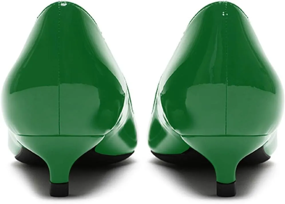 Women's Patent Leather Slip On Pointed Toe Ultra Low Kitten Heel Basic Dress Pumps Shoes