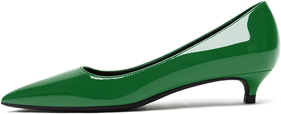 Women's Patent Leather Slip On Pointed Toe Ultra Low Kitten Heel Basic Dress Pumps Shoes