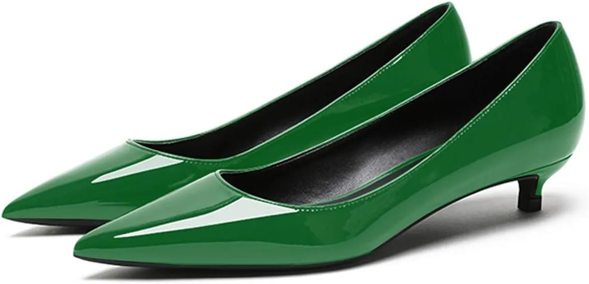 Women's Patent Leather Slip On Pointed Toe Ultra Low Kitten Heel Basic Dress Pumps Shoes