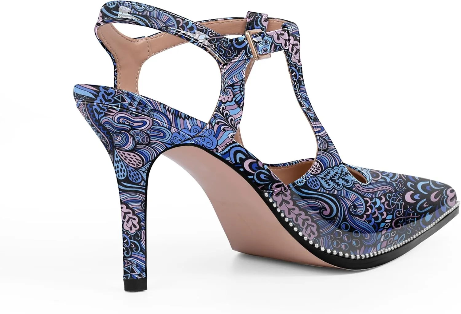 Women's Patent Leather T-Strap Stilettos High Heels Closed Pointed Toe Buckle Strap Dress Shoes Sexy Pumps