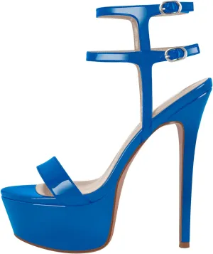 Women's Platform Stilettos Ankle Straps Buckles Round Toe Heels Sandals