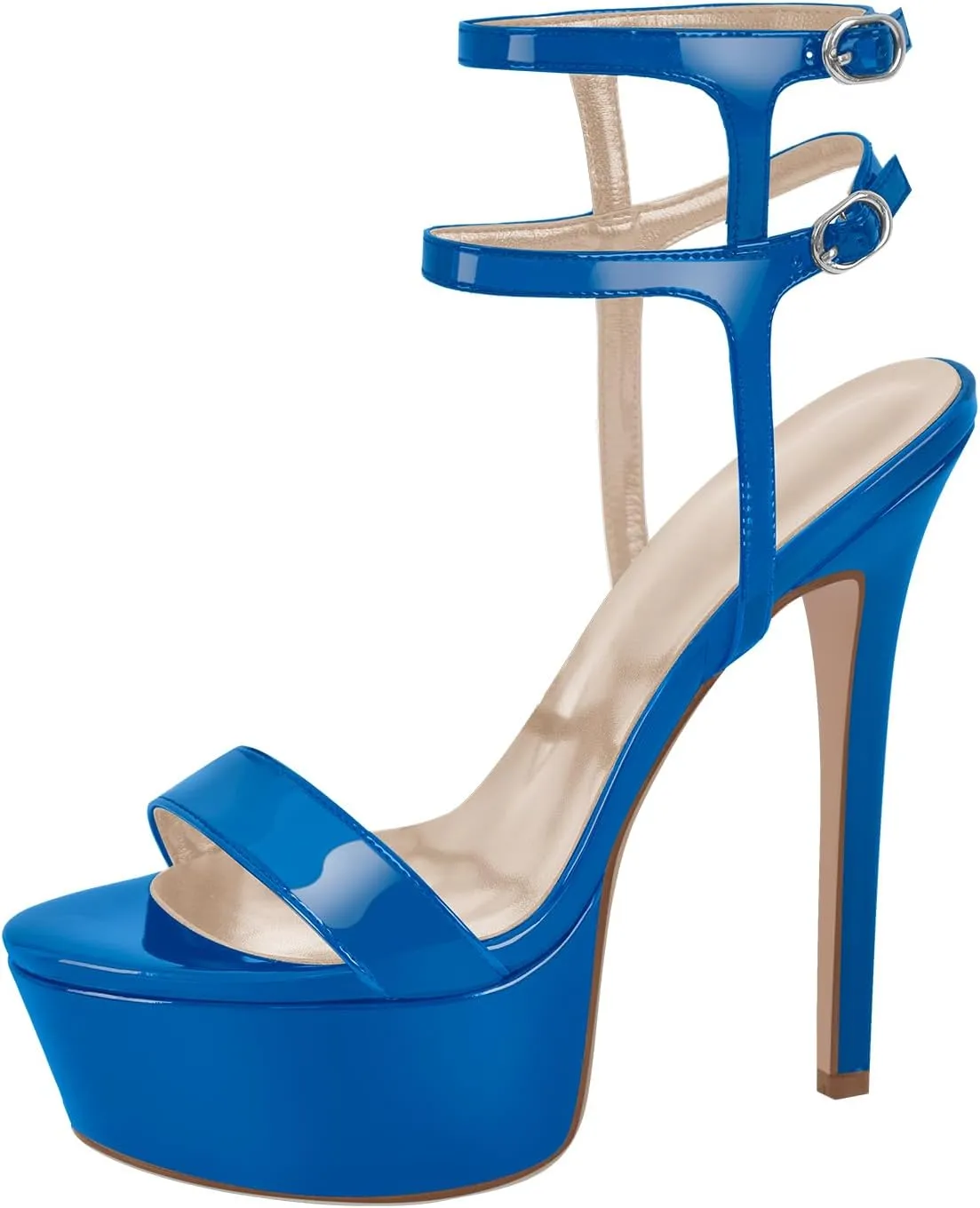 Women's Platform Stilettos Ankle Straps Buckles Round Toe Heels Sandals