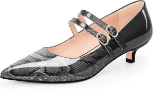 Women's Pointed Toe Kitten Heel Mary Jane Pumps Double Buckle Strap Dress Shoes