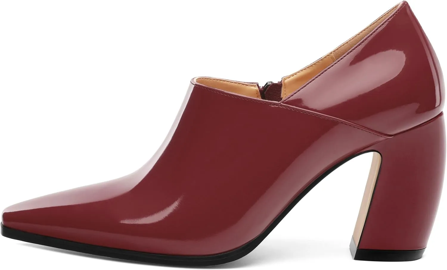 Women's Pumps, Patent Leather Square Toe Side Zipper Chunky Block High Heels Shoes, Elegant Comfort Casual Slip On Wedding Dress Shoes 3.35 Inch
