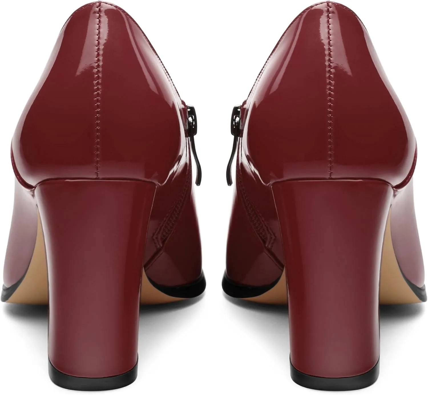 Women's Pumps, Patent Leather Square Toe Side Zipper Chunky Block High Heels Shoes, Elegant Comfort Casual Slip On Wedding Dress Shoes 3.35 Inch