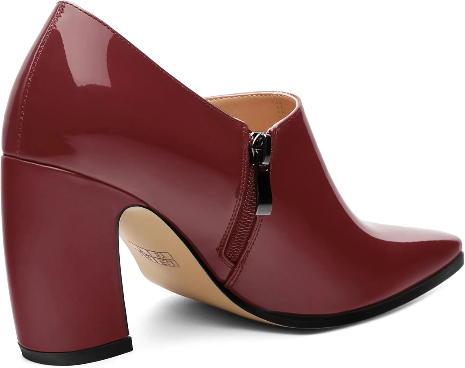 Women's Pumps, Patent Leather Square Toe Side Zipper Chunky Block High Heels Shoes, Elegant Comfort Casual Slip On Wedding Dress Shoes 3.35 Inch
