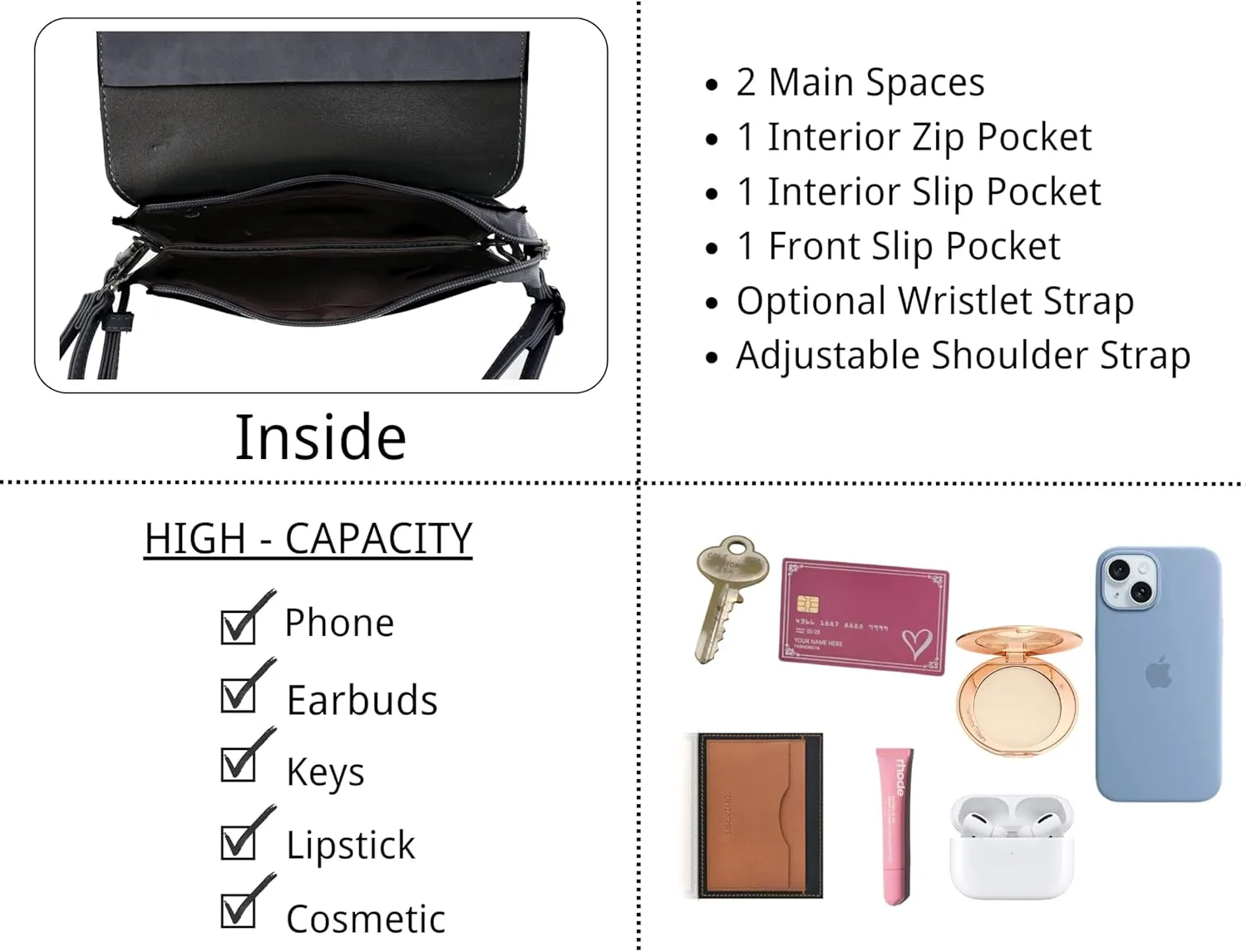 Women's Pushlock Shoulder Crossbody Clutch Purse Bag Wristlet