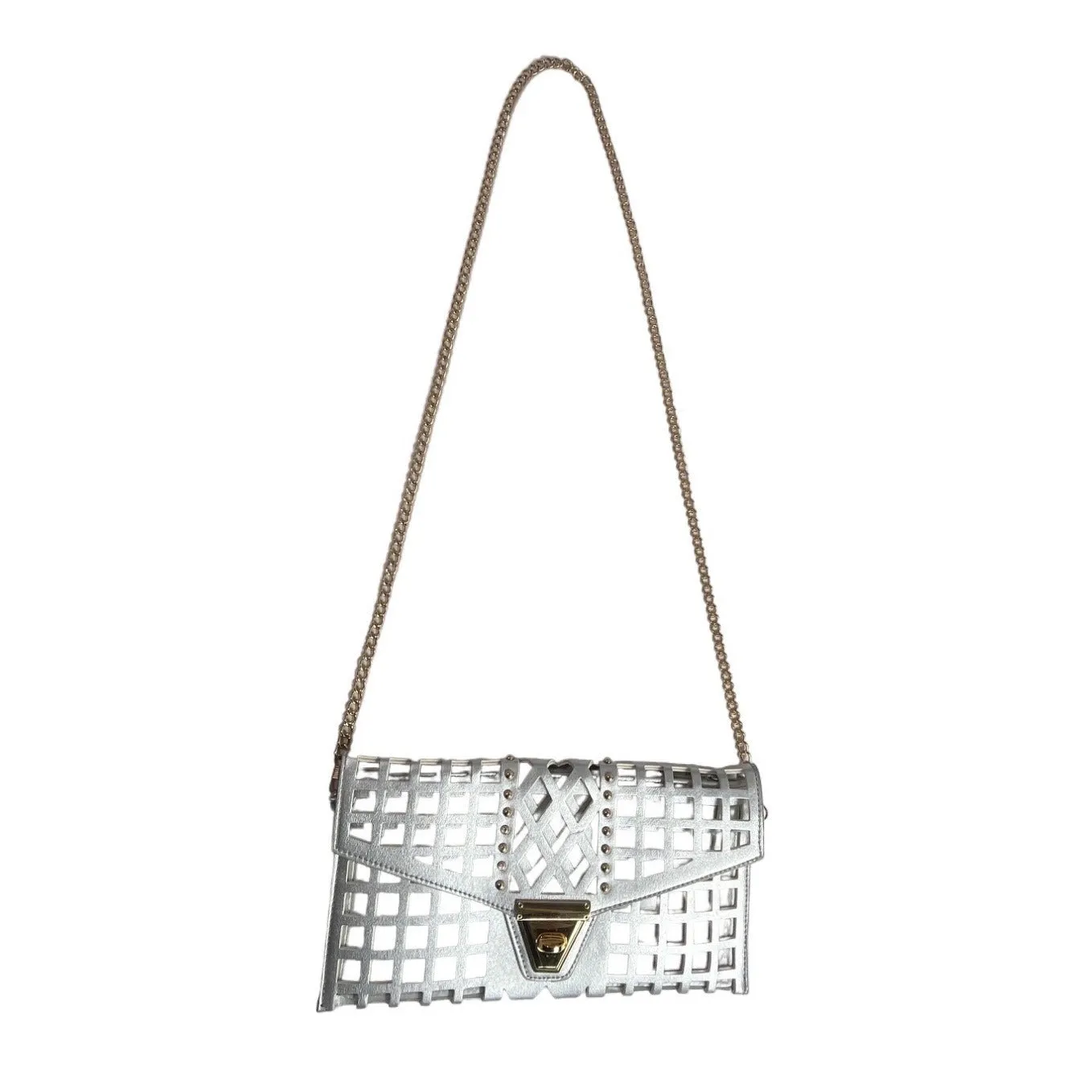 Women's Silver & Gold Chain Strap Studded Shoulder Clutch