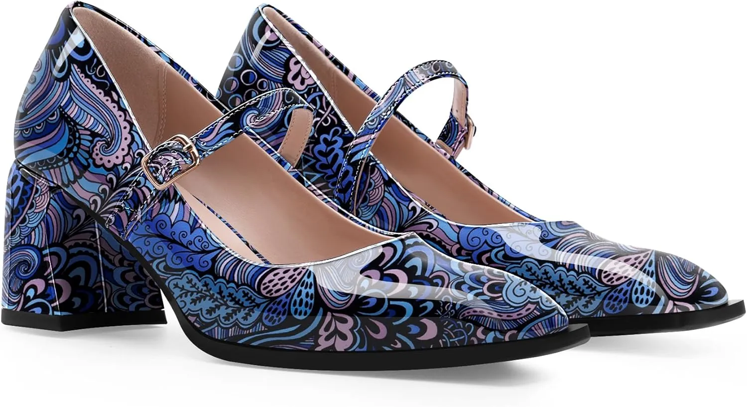 Women's Slingback Heels Square Toe Chunky Heel Buckle Strap Mary Janes Pumps Dress Shoes