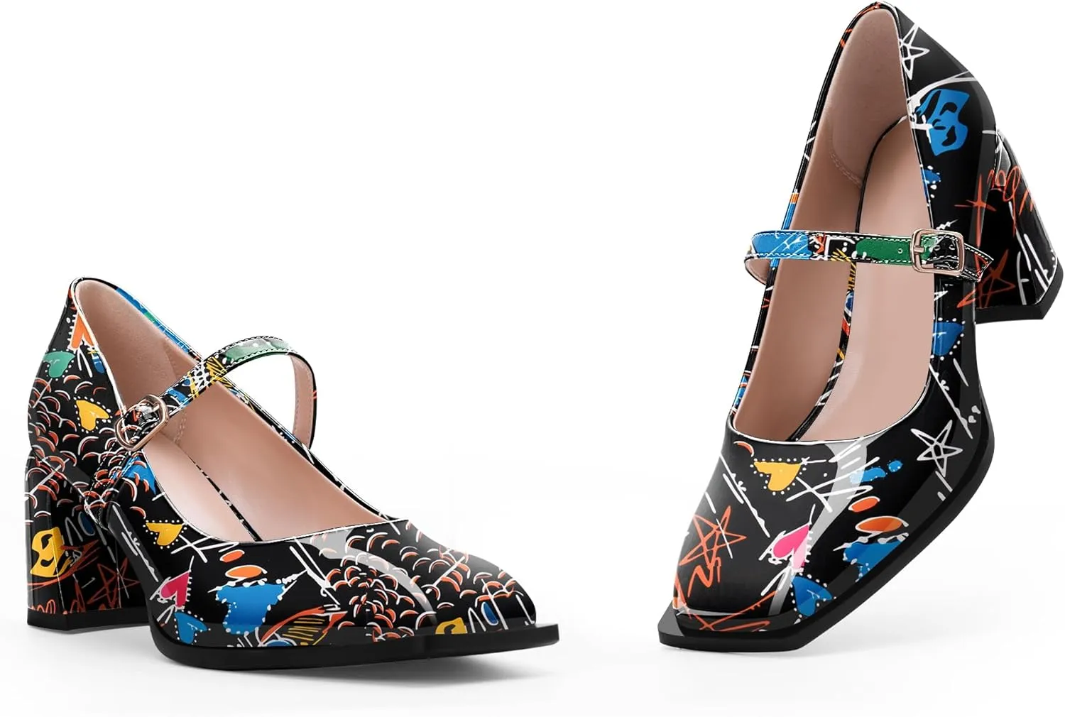 Women's Slingback Heels Square Toe Chunky Heel Buckle Strap Mary Janes Pumps Dress Shoes