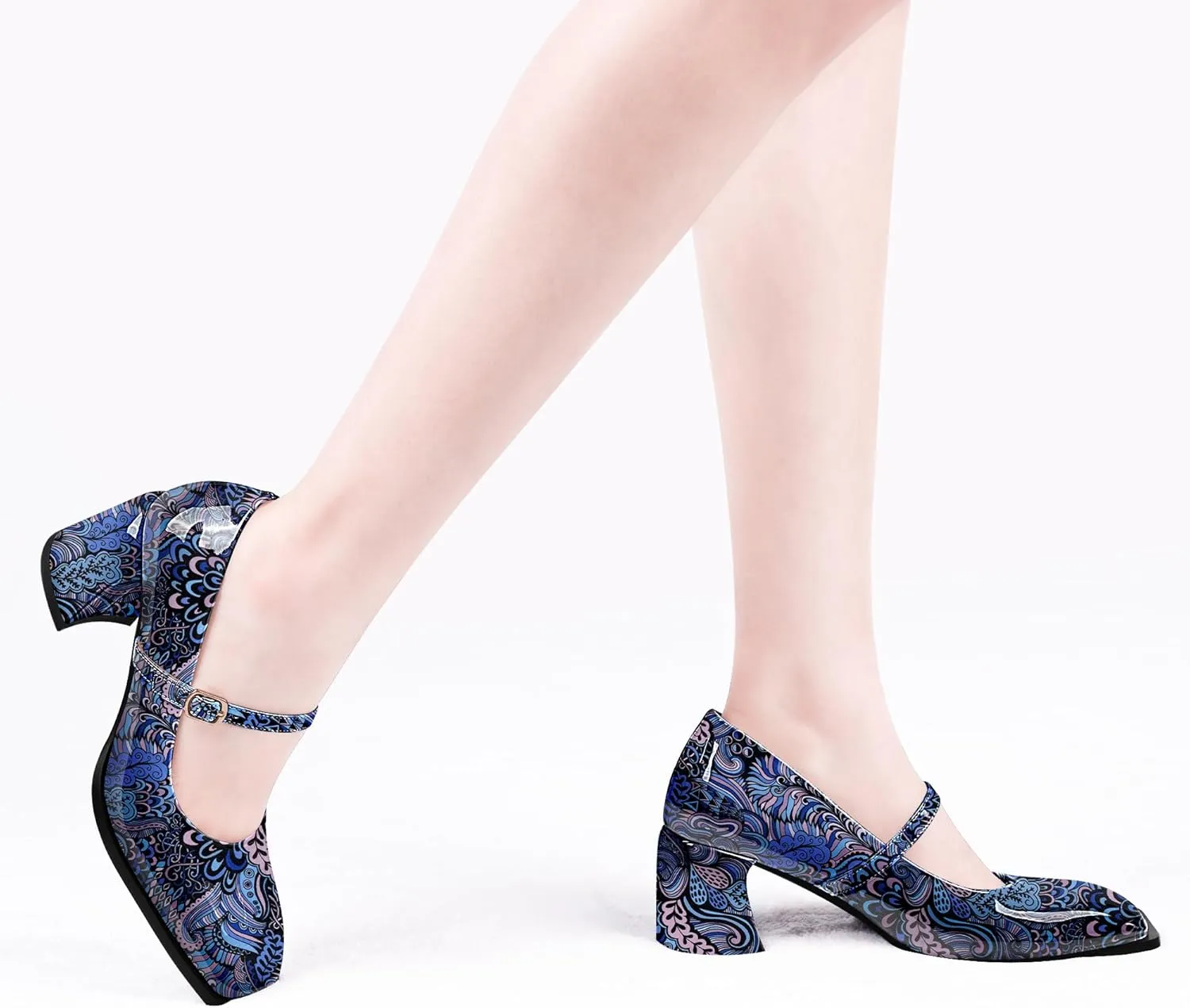Women's Slingback Heels Square Toe Chunky Heel Buckle Strap Mary Janes Pumps Dress Shoes