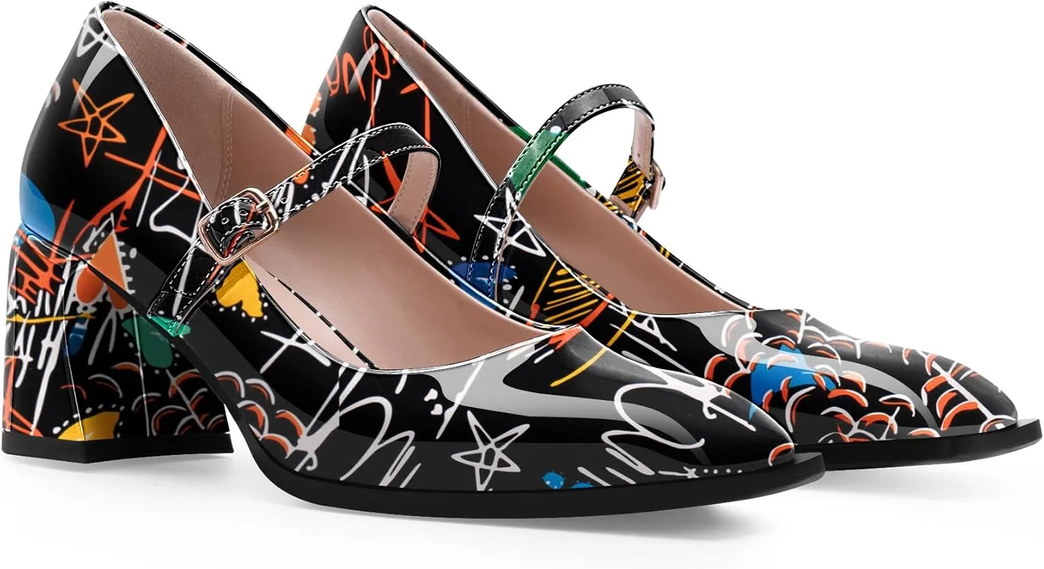 Women's Slingback Heels Square Toe Chunky Heel Buckle Strap Mary Janes Pumps Dress Shoes