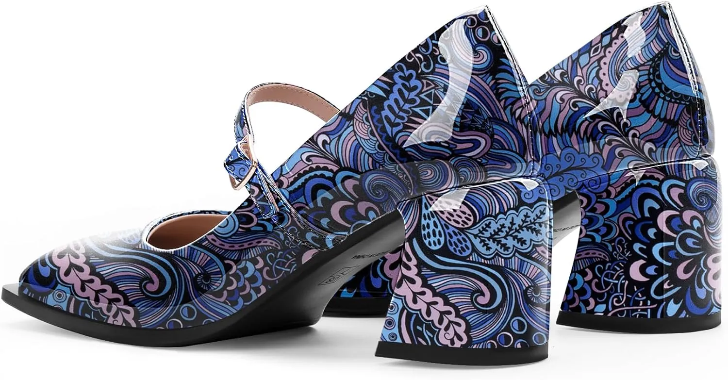Women's Slingback Heels Square Toe Chunky Heel Buckle Strap Mary Janes Pumps Dress Shoes