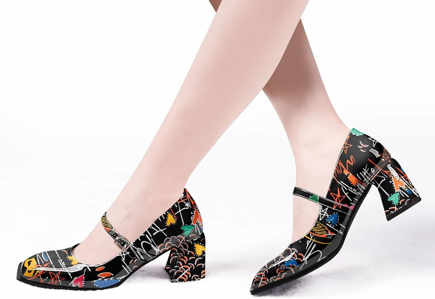 Women's Slingback Heels Square Toe Chunky Heel Buckle Strap Mary Janes Pumps Dress Shoes