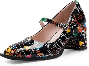 Women's Slingback Heels Square Toe Chunky Heel Buckle Strap Mary Janes Pumps Dress Shoes