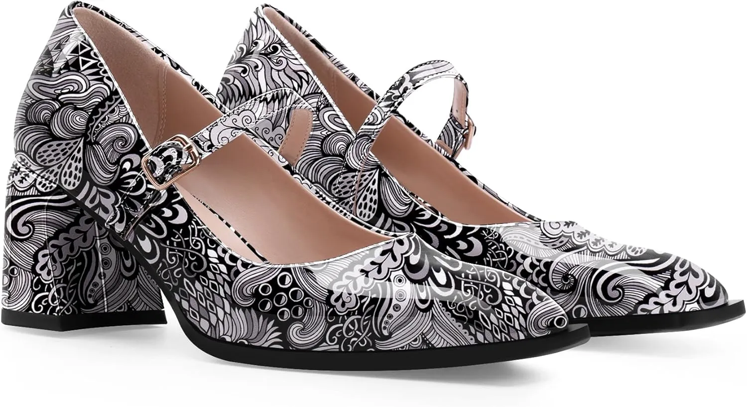 Women's Slingback Heels Square Toe Chunky Heel Buckle Strap Mary Janes Pumps Dress Shoes
