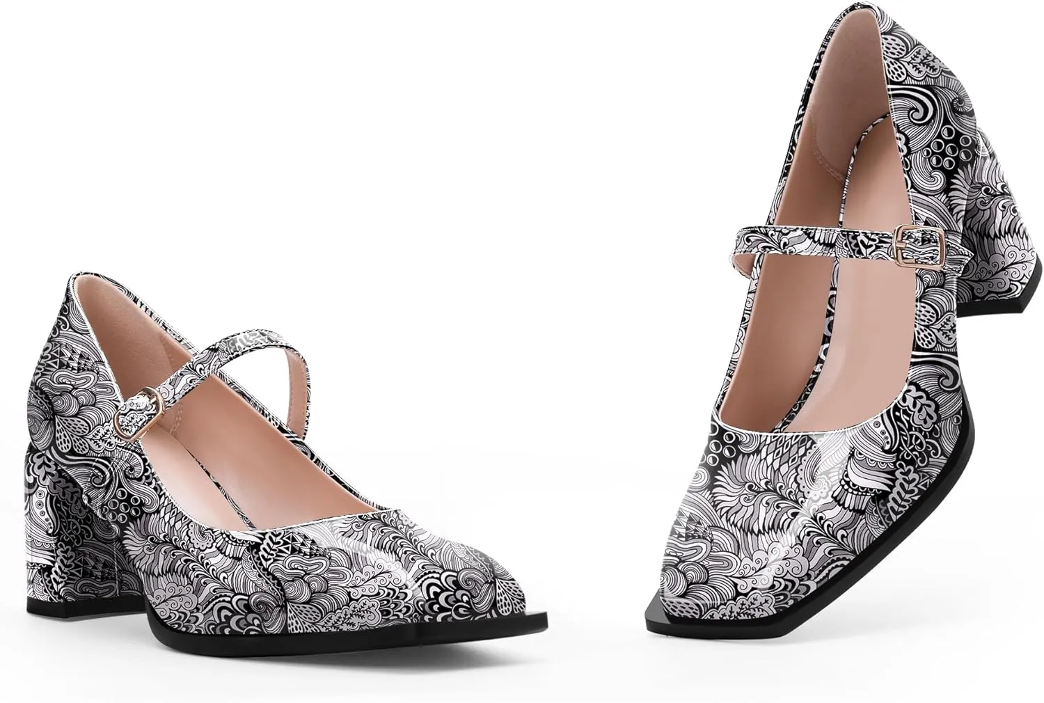 Women's Slingback Heels Square Toe Chunky Heel Buckle Strap Mary Janes Pumps Dress Shoes