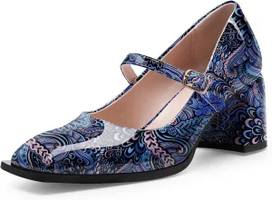 Women's Slingback Heels Square Toe Chunky Heel Buckle Strap Mary Janes Pumps Dress Shoes