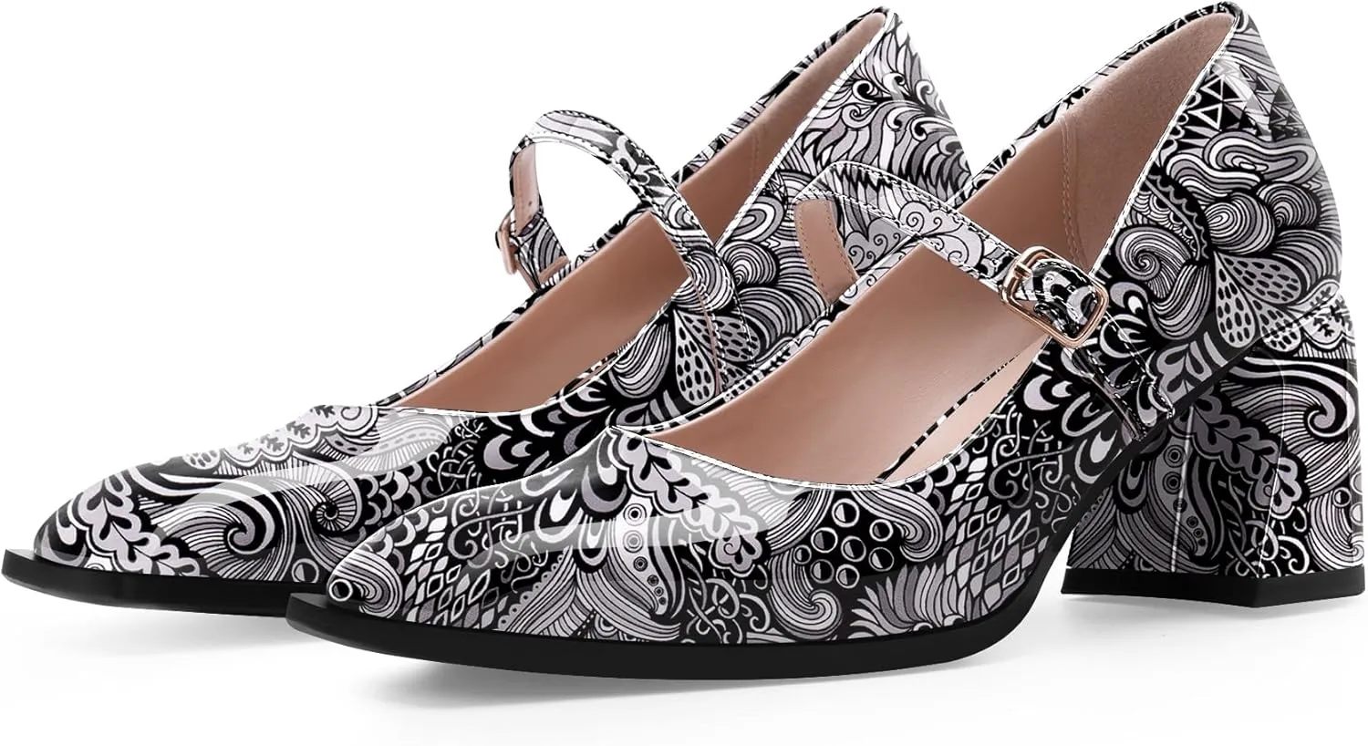 Women's Slingback Heels Square Toe Chunky Heel Buckle Strap Mary Janes Pumps Dress Shoes