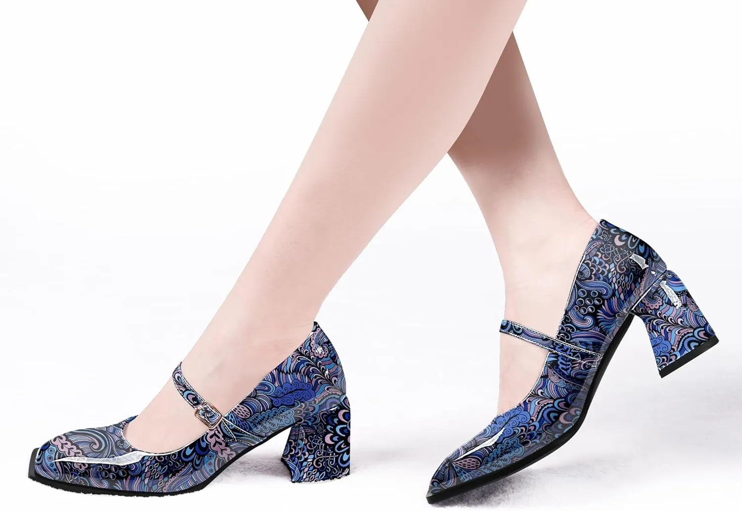 Women's Slingback Heels Square Toe Chunky Heel Buckle Strap Mary Janes Pumps Dress Shoes