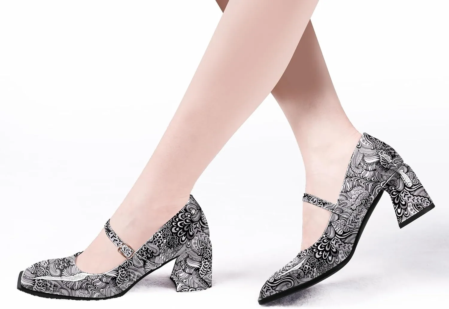 Women's Slingback Heels Square Toe Chunky Heel Buckle Strap Mary Janes Pumps Dress Shoes