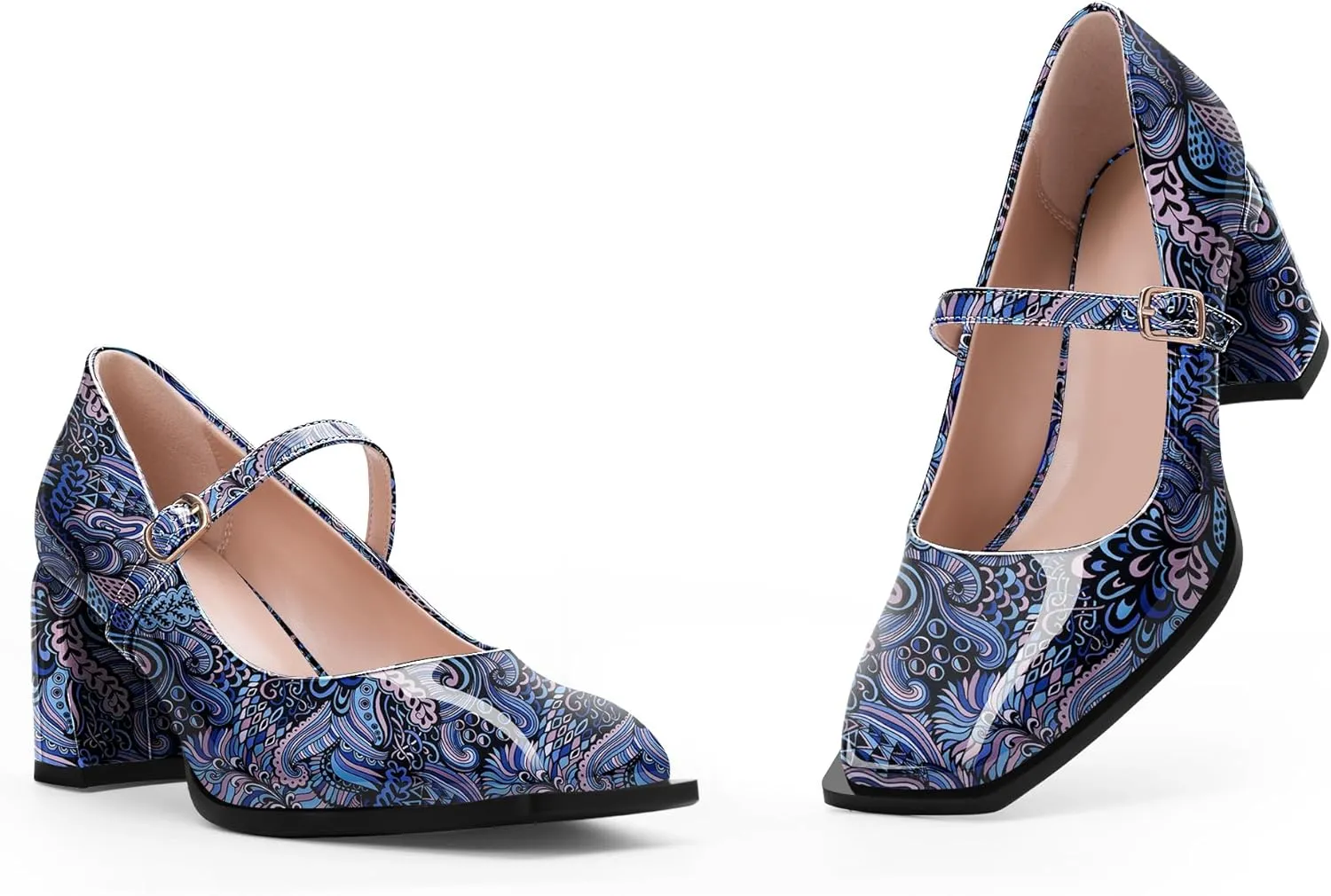 Women's Slingback Heels Square Toe Chunky Heel Buckle Strap Mary Janes Pumps Dress Shoes