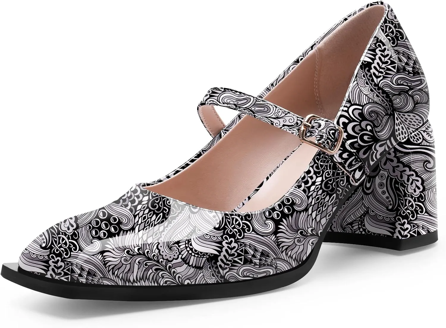 Women's Slingback Heels Square Toe Chunky Heel Buckle Strap Mary Janes Pumps Dress Shoes