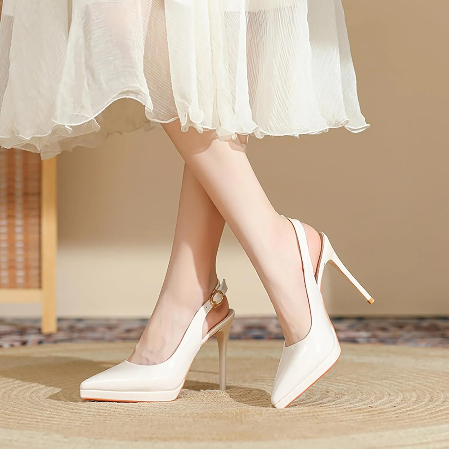 Women's Slingback High Heels Patent Leather Platform Closed Pointed Toe Stilettos Pumps Fashion Party Dress Shoes for Women