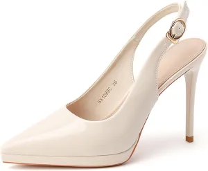 Women's Slingback High Heels Patent Leather Platform Closed Pointed Toe Stilettos Pumps Fashion Party Dress Shoes for Women