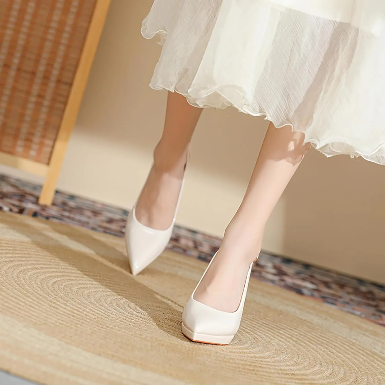 Women's Slingback High Heels Patent Leather Platform Closed Pointed Toe Stilettos Pumps Fashion Party Dress Shoes for Women
