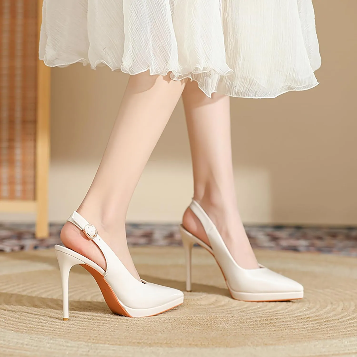 Women's Slingback High Heels Patent Leather Platform Closed Pointed Toe Stilettos Pumps Fashion Party Dress Shoes for Women