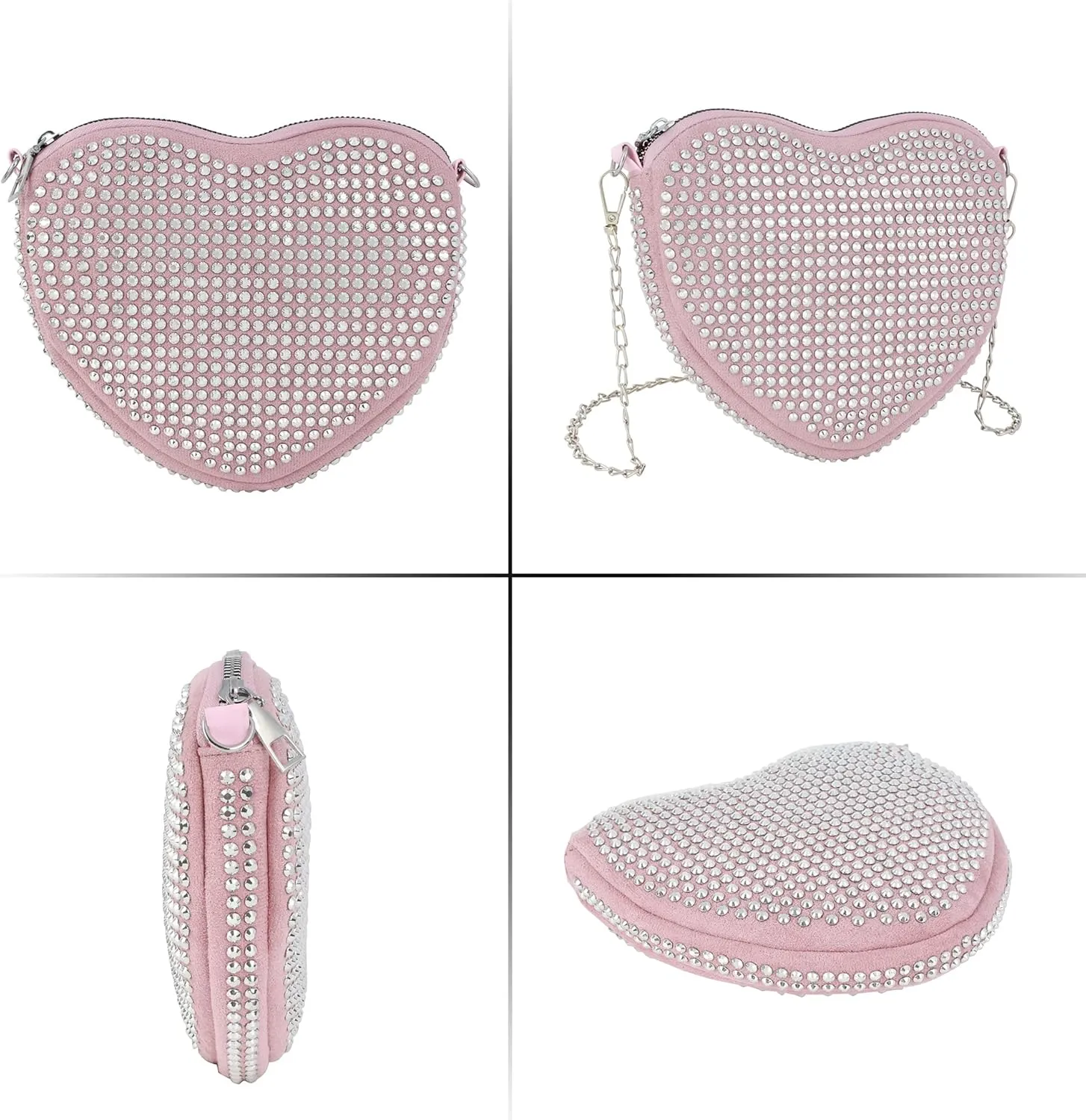 Women's Small Rivets Cross Body Heart Shape Satchel Purse Handbag Fashion Shoulder Chain Bag