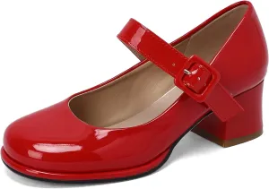 Women's Vintage Patent Leather Block Mary Jane Heels, Retro Chunky Platform Work Mary Janes Pumps, Ankle Strap Mary Jane Shoes