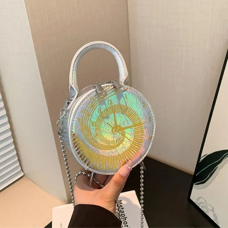 Women’s Vintage Round Clock Designer Crossbody Bag Unique Steampunk Shoulder Purse for Women Novelty Handbag