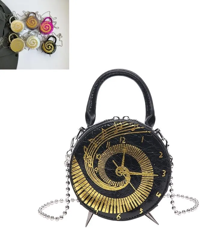 Women’s Vintage Round Clock Designer Crossbody Bag Unique Steampunk Shoulder Purse for Women Novelty Handbag