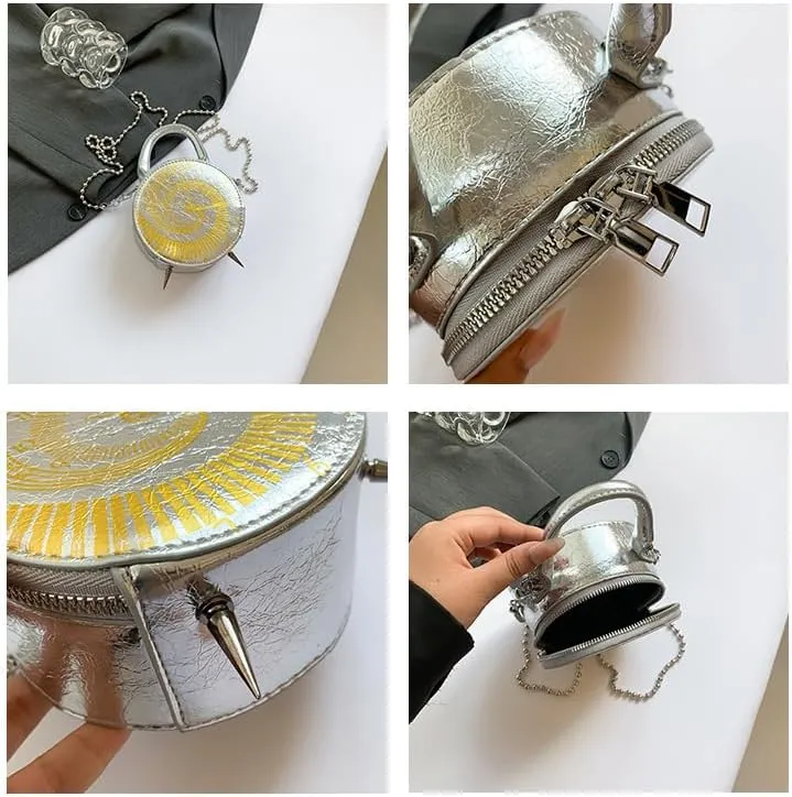 Women’s Vintage Round Clock Designer Crossbody Bag Unique Steampunk Shoulder Purse for Women Novelty Handbag