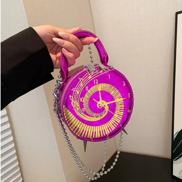 Women’s Vintage Round Clock Designer Crossbody Bag Unique Steampunk Shoulder Purse for Women Novelty Handbag