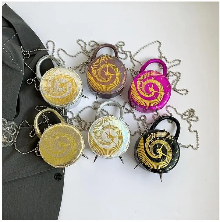 Women’s Vintage Round Clock Designer Crossbody Bag Unique Steampunk Shoulder Purse for Women Novelty Handbag