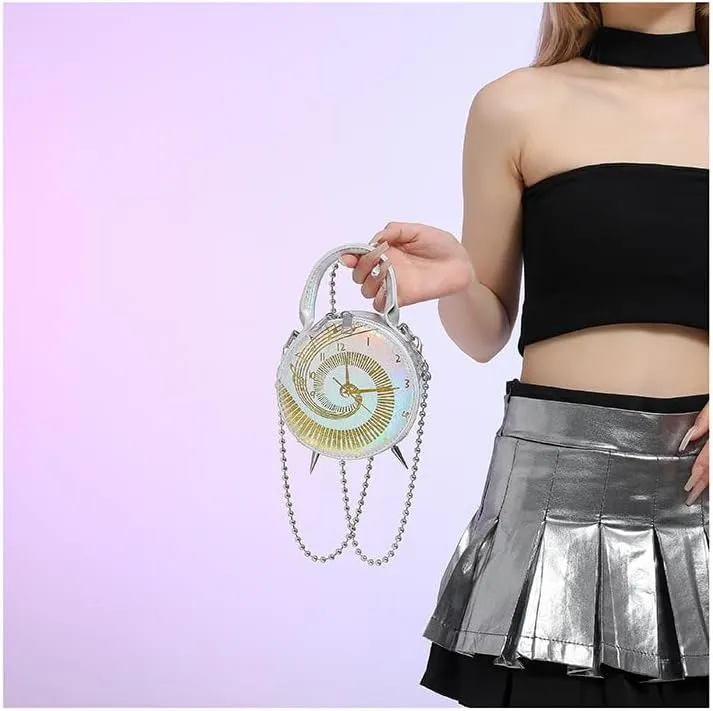 Women’s Vintage Round Clock Designer Crossbody Bag Unique Steampunk Shoulder Purse for Women Novelty Handbag