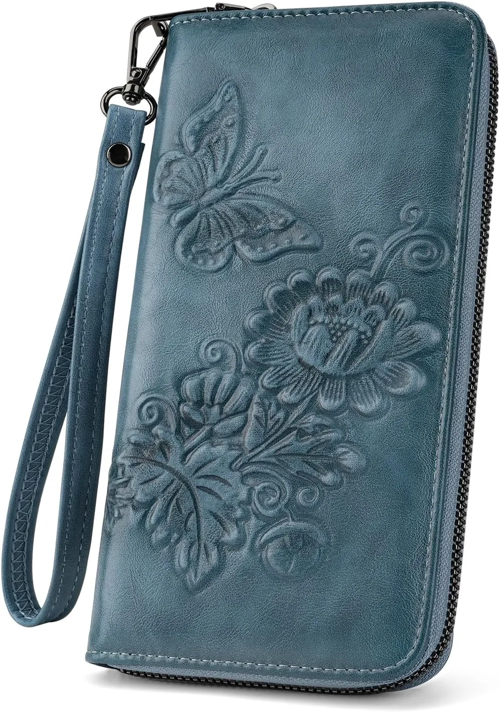 Womens Wallet Rfid Embossed Vegan Leather Multi Card Slots Wallets Large Capacity Wristlet Travel Purse for Women